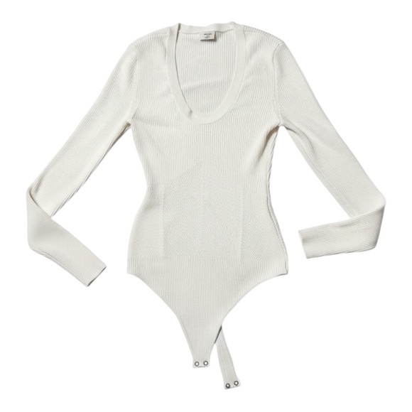 Y2K Abercrombie & Fitch Bodysuit | Ivory Ribbed Knit | Long Sleeve Scoop Neck - Picture 3 of 15